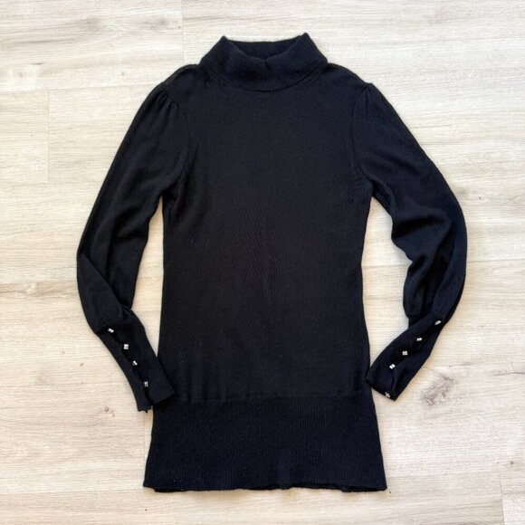 Banana Republic Black 100% Angora Tunic Sweater Vintage Rhinestone Cuffs Medium - Picture 1 of 10
